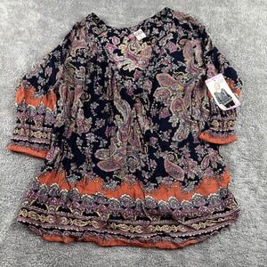 Bila Top Blouse  Womens Small Multi Color Orange Long Sleeve NWT
